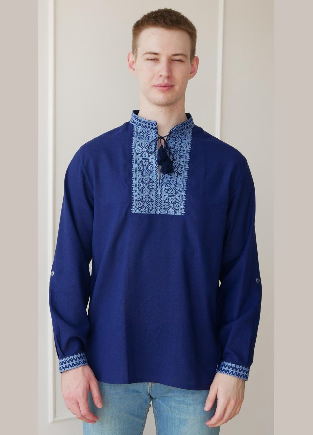 Синяя вышиванка мужская синяя из льна традиция, раз.56 4PROFI (294909912)