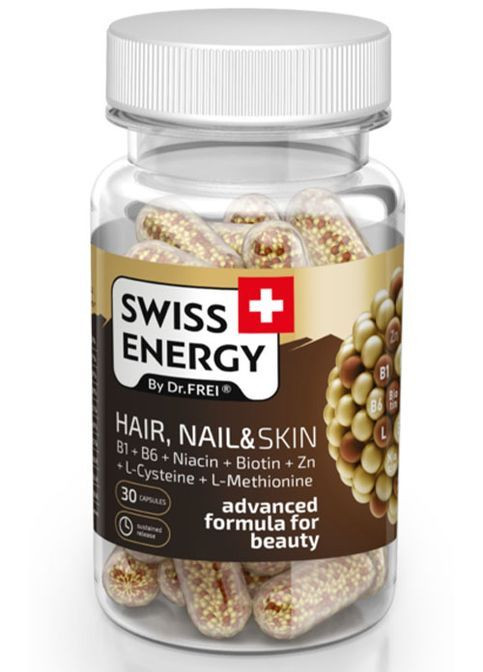 HAIR, NAIL & SKIN B1+B6+Niacin+Biotin+Zn+L-Cys+L-Met 30 Caps Swiss Energy (385871135)