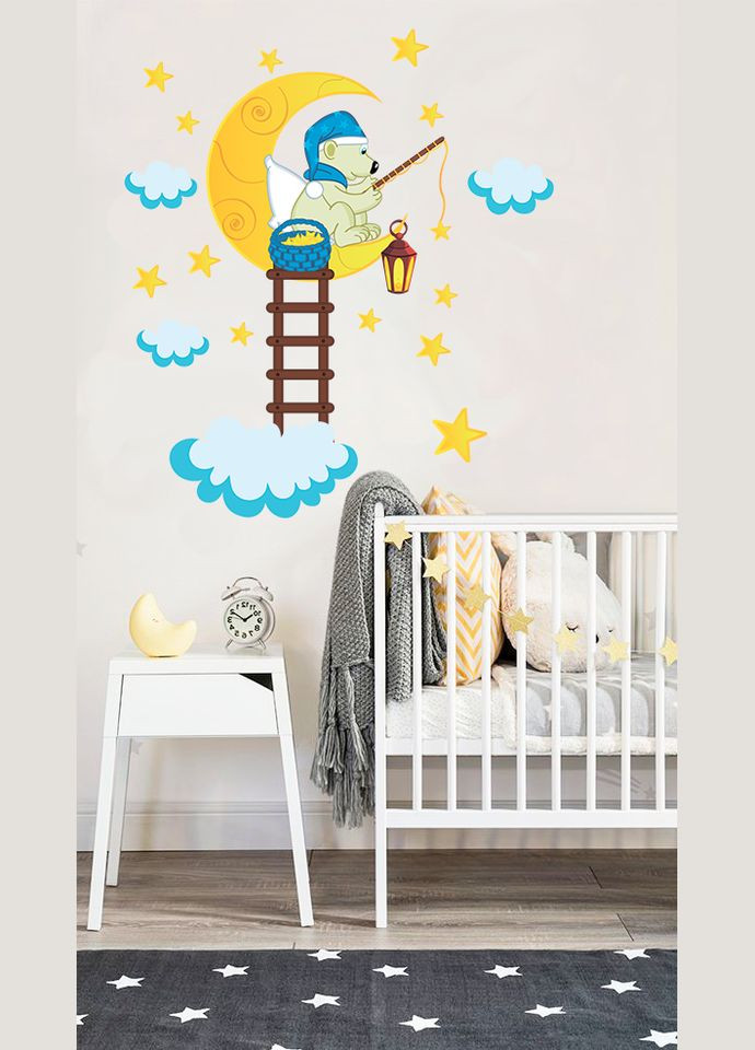 Казкова вінілова наклейка для дітей "Ведмедик на місяці" в дитячу на стіну, на вікно, на двері Zatarga (325881757)