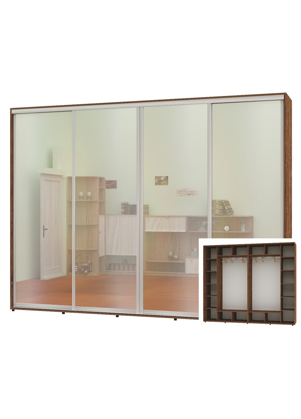 Шафа-купе чотиридверна 310*60*220 Дуб вінтаж 4 двері Дзеркало Алекса (360478773)