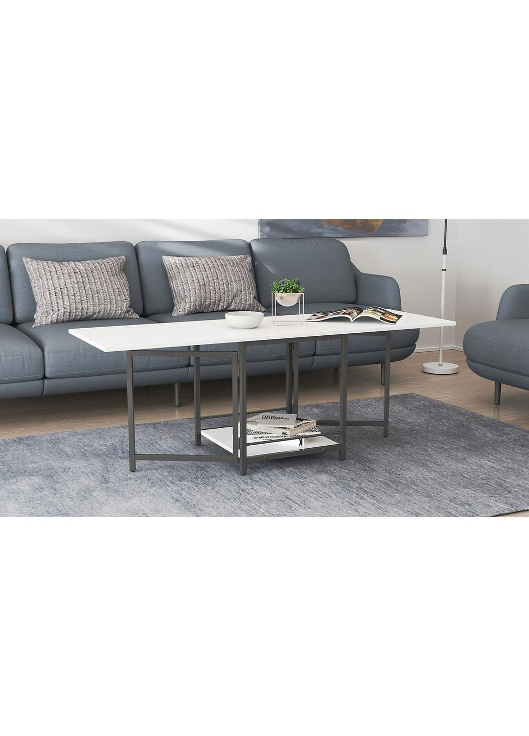 Стіл журнальний трансформер Куб Комбо 540x532x500 Чорний метал ДСП Біле 16 мм (FRD-105150) Ferrum-decor (365445093)