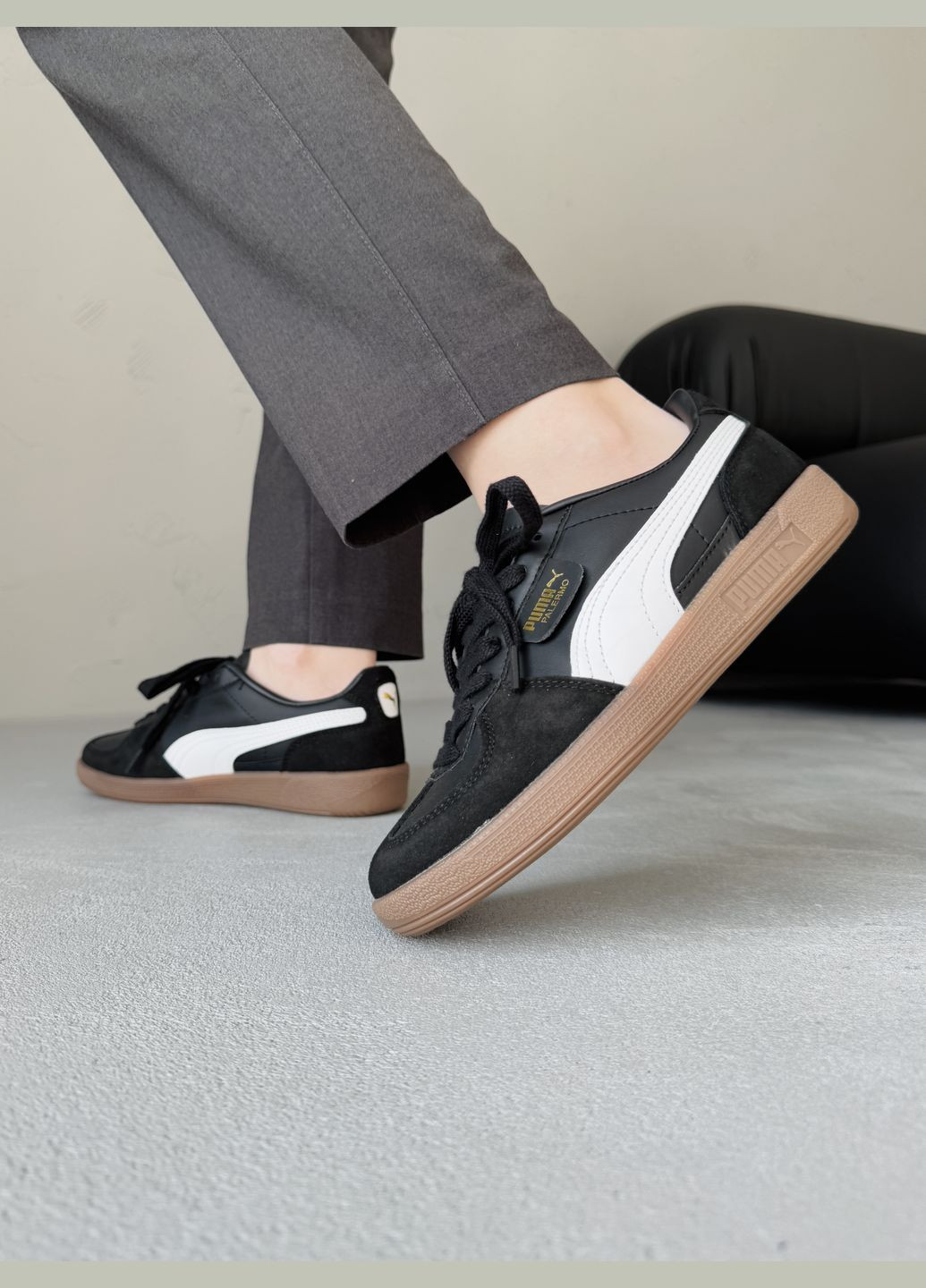 Кроссовки женские и мужские Puma Palermo Leather Black White Gum | Пума Палермо черные No Brand чёрные демисезоны (339604493)