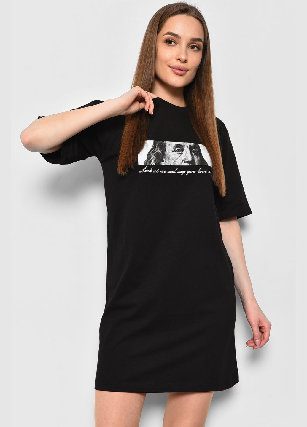 Жіноча туніка з тканини лакоста чорного кольору. Let's Shop (290981407)