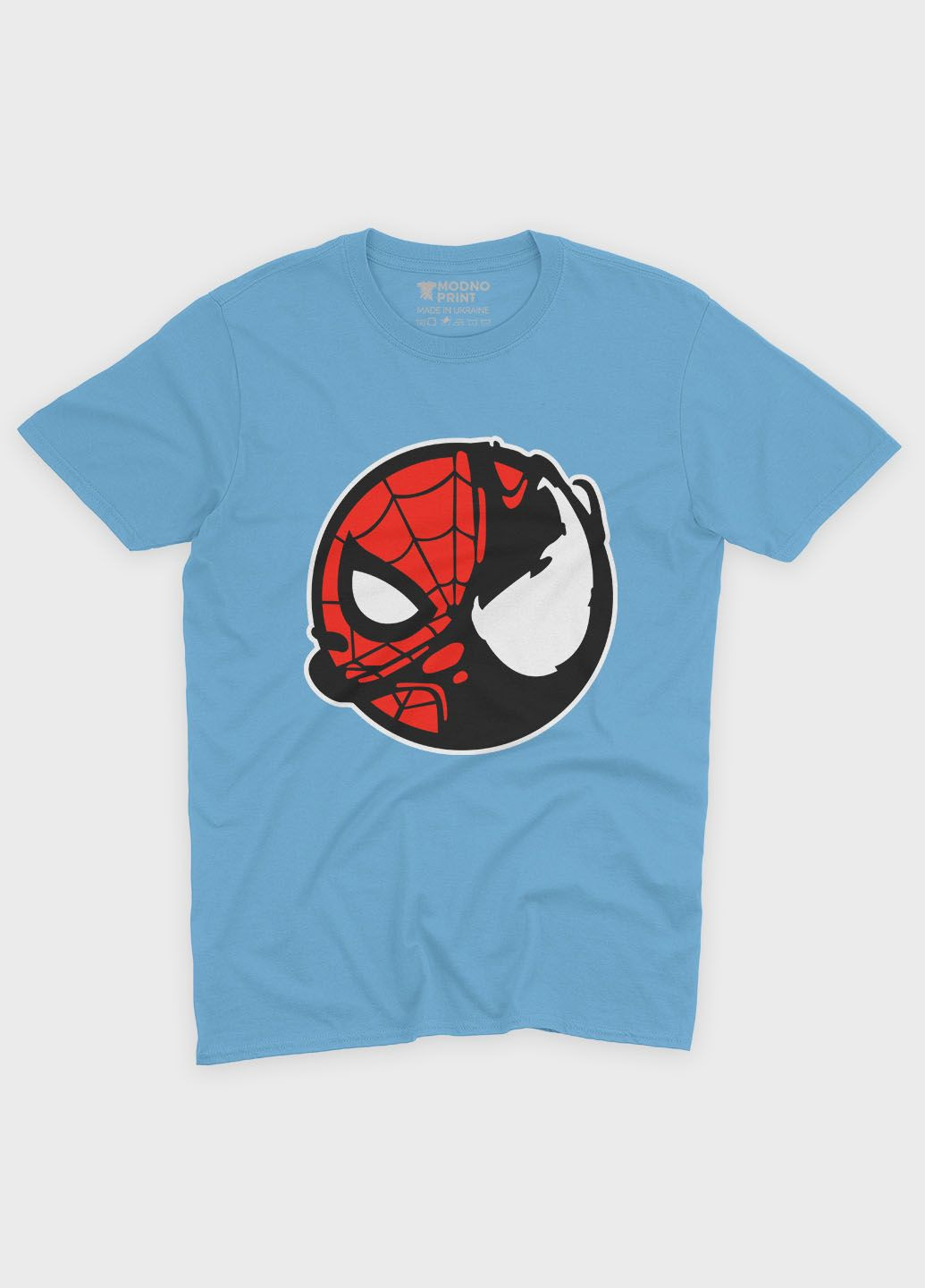 Голубая демисезонная футболка для мальчика с принтом супергероя - человек-паук (ts001-1-lbl-006-014-100-b) Modno
