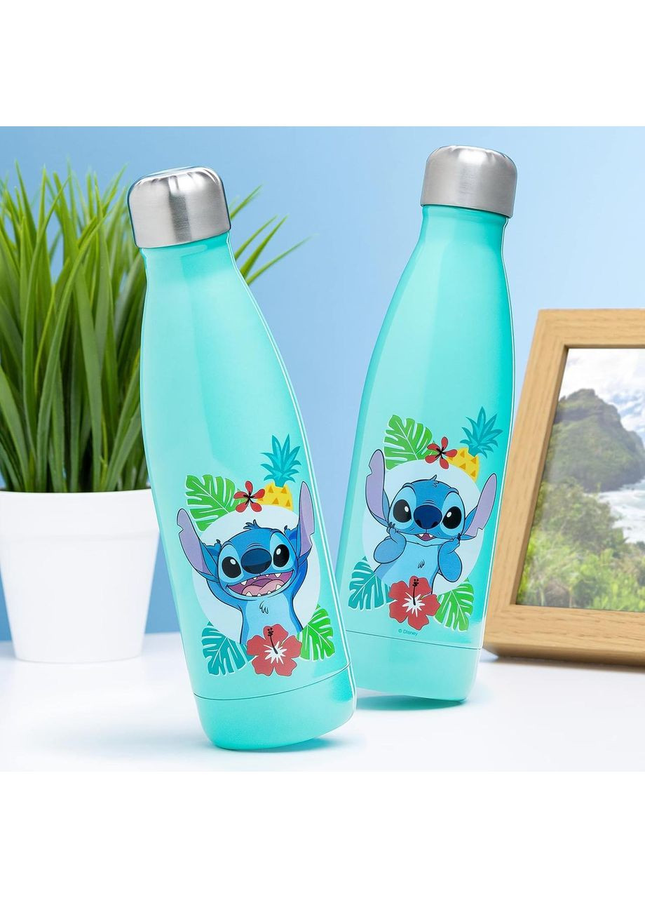 Пляшка для води Stitch 460 мл, металева, герметична, для гарячих і холодних напоїв, офіційна ліцензія Disney, бірюзовий Paladone (372154169)