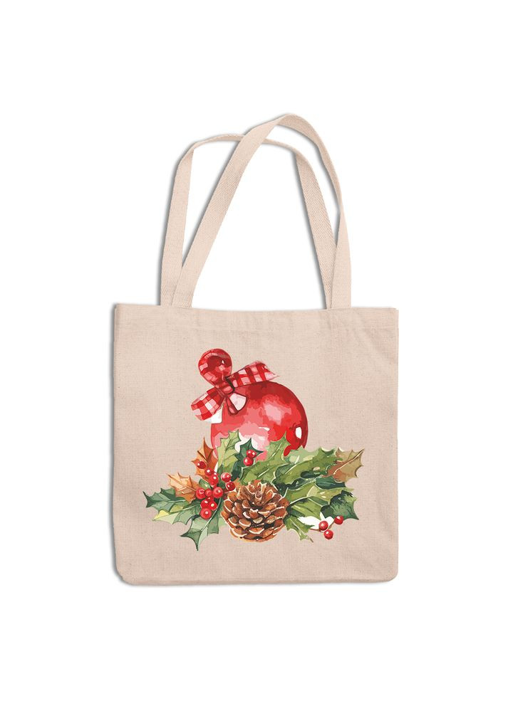 Эко-сумка, шоппер, повседневная с новогодним принтом "Новогодний Букет и шарик" Кавун шопер (316137777)