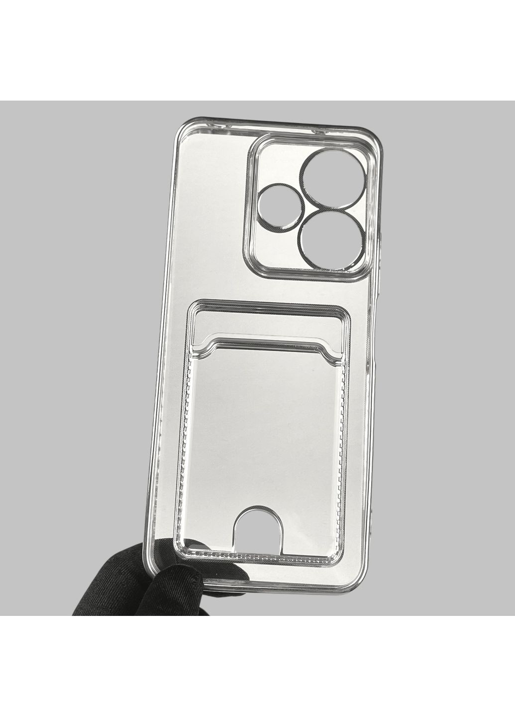 Чехол для POCO M6 4G с серебряной окантовкой с карманом для карт на сяоми поко м6 серебряный Xiaomi (366022575)