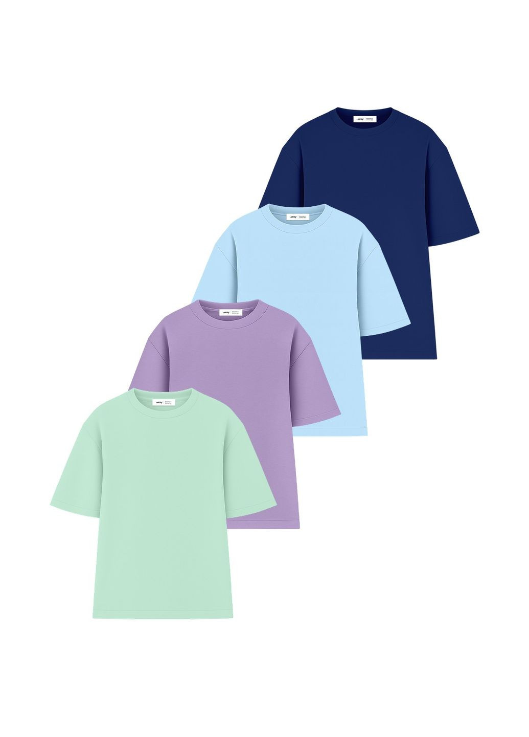 Набір оверсайз футболок жіночих 4шт, Світло-зелений/Ліловий/Блакитний/Темно-синій (U0104W-4PACK1) RAY Oversize - (345556618)