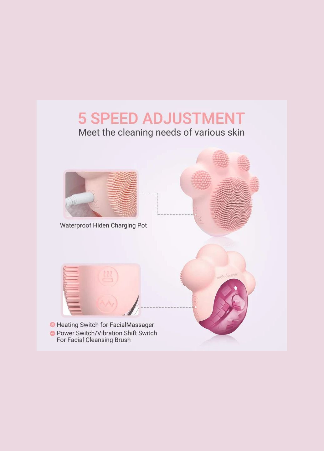 Melodysusie Щітка для очищення обличчя Котяча лапа - Smart Facial Cleaning Massager Melody (316090302)