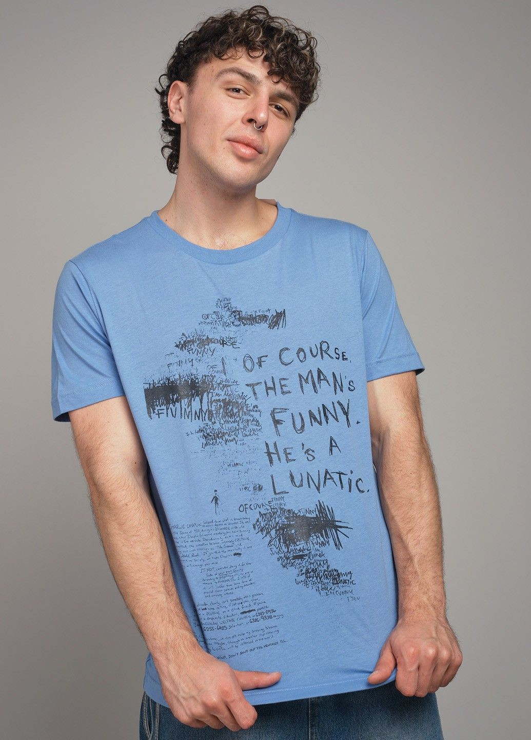 Блакитна футболка чоловіча блакитна з написом 103358 Power