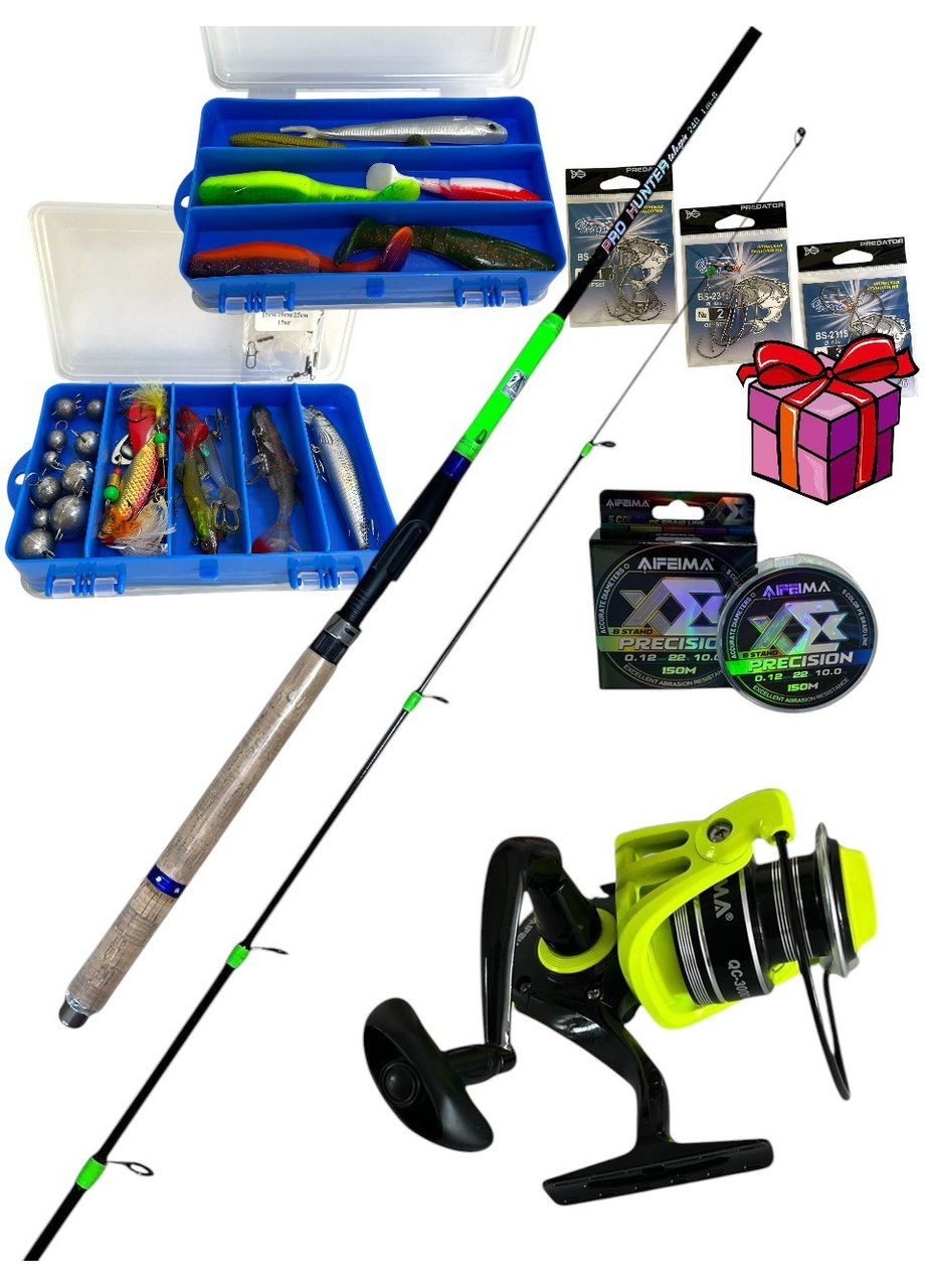 Набір для лову хижака 31в1 – спінінг 2.4 + котушка + шнур + коробка з принадами + грузила + гачки у подарунок No Brand (330779915)