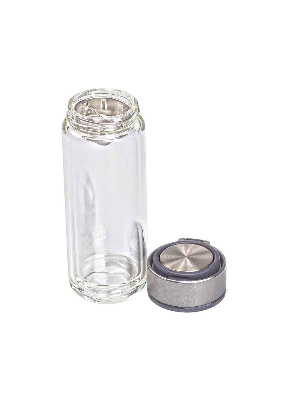 Термос скляний з подвійними стінками та ситечком 330 мл сірий HP-14-39G Jooki (358705730)