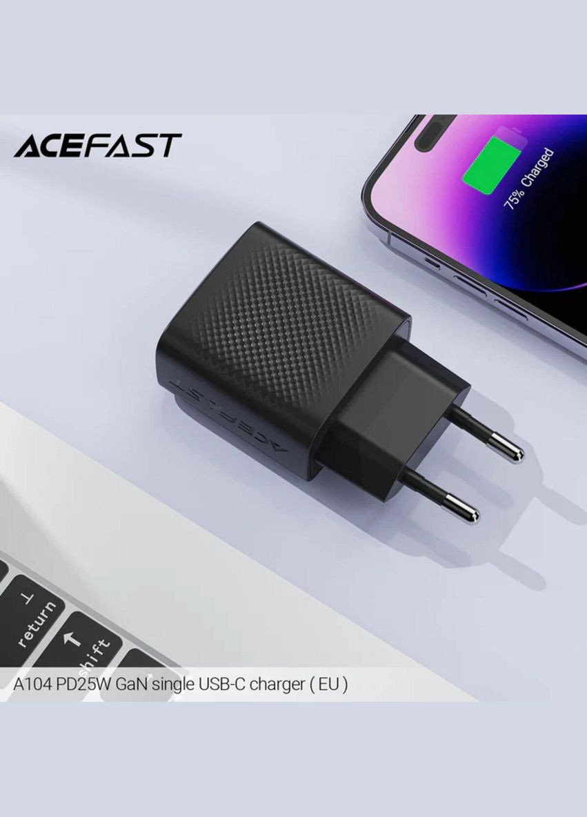 Сетевое зарядное устройство для A104 PD25W GaN single USB-C charger Black Acefast (322222774)