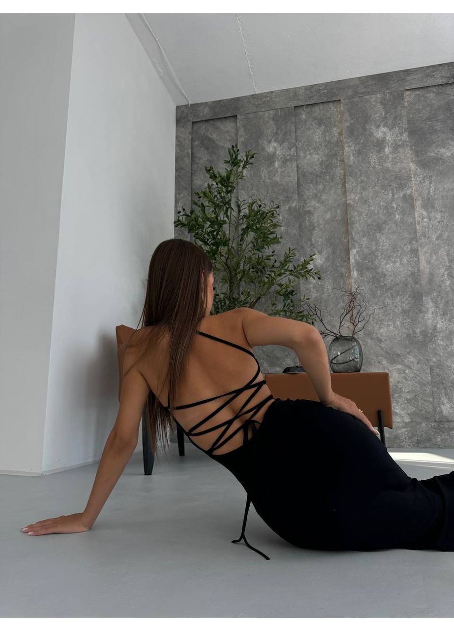 Черное повседневный, коктейльное женское приталенное макси платье силуэтная Avanti однотонное