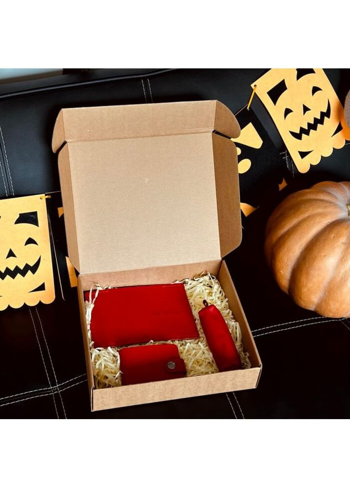 Женский набор из кошелька, обложки на паспорт и ключницы в красном цвете Yozone (373009073)