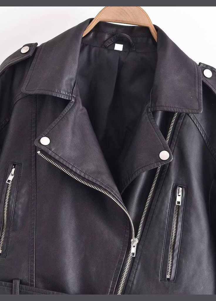 Чорна укорочена куртка з поясом Fashion