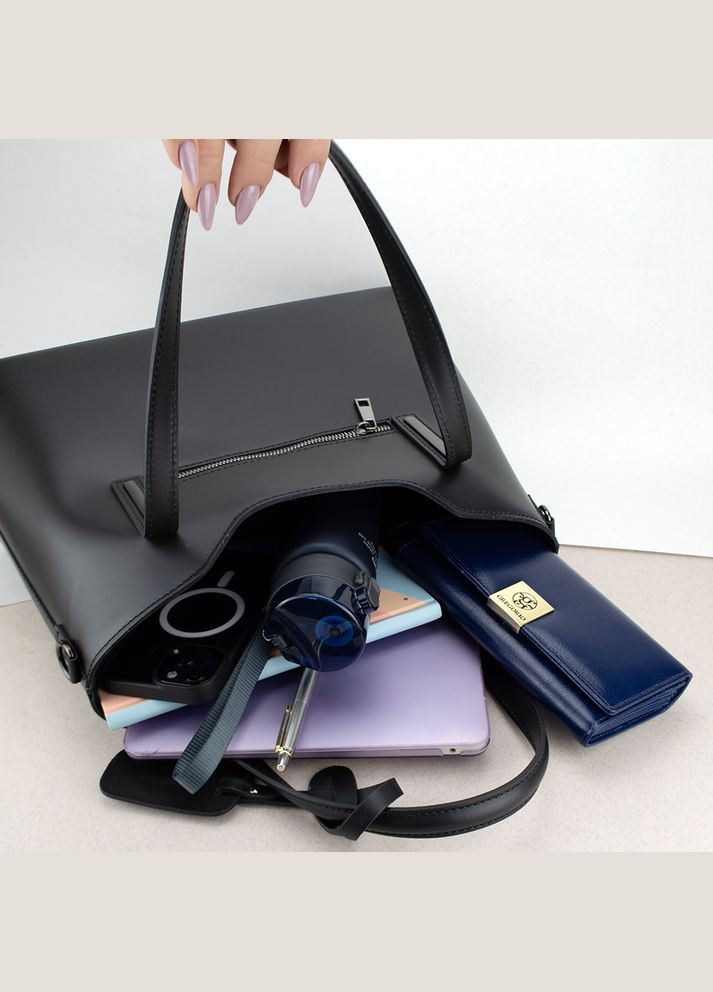 Сумка женская шопер кожаная 8066 большая с 2 ручками черная Virginia Conti (325666564)