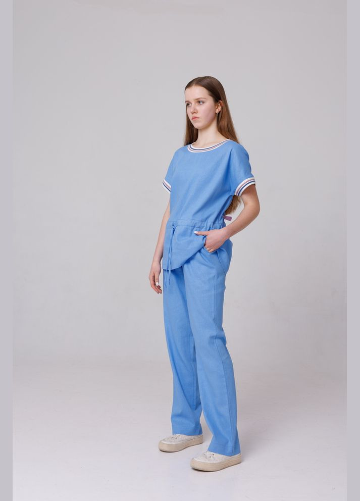 Костюм голубой из льняной ткани со шнурком MKTL2267/5 Modna KAZKA (336934036)