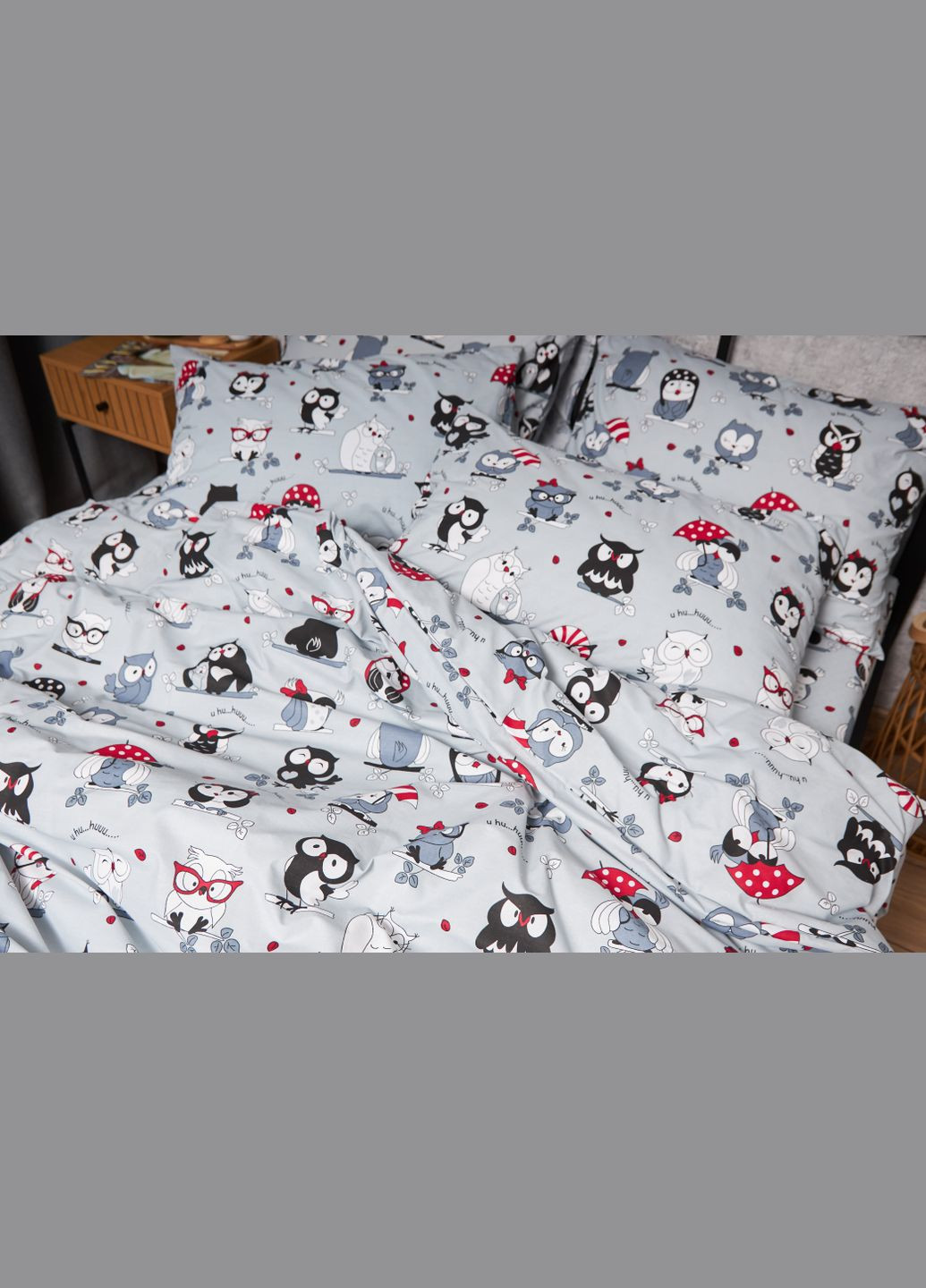 Комплект постільної білизни Бязь Gold Люкс «» сімейний 143х210х2 наволочки 2х70х70 (MS-820005487) Moon&Star Owls Gray (296910196)