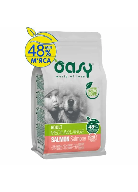 Сухий корм для собак One Animal Protein ADULT Medium/Large з лососем 18 кг (8053017349305) Oasy (398672123)