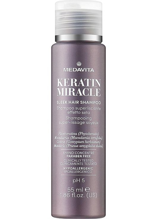 Ультрарозгладжувальний шампунь для волосся з ефектом шовку Keratin Miracle Sleek Hair Shampoo 250ml (1176492-188926) Medavita (368865909)
