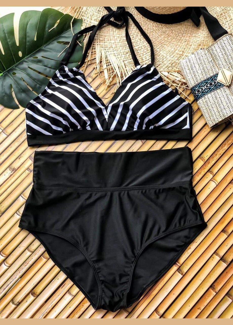 Чорно-білий літній купальник жіночий роздільний великий розмір роздільний No Brand