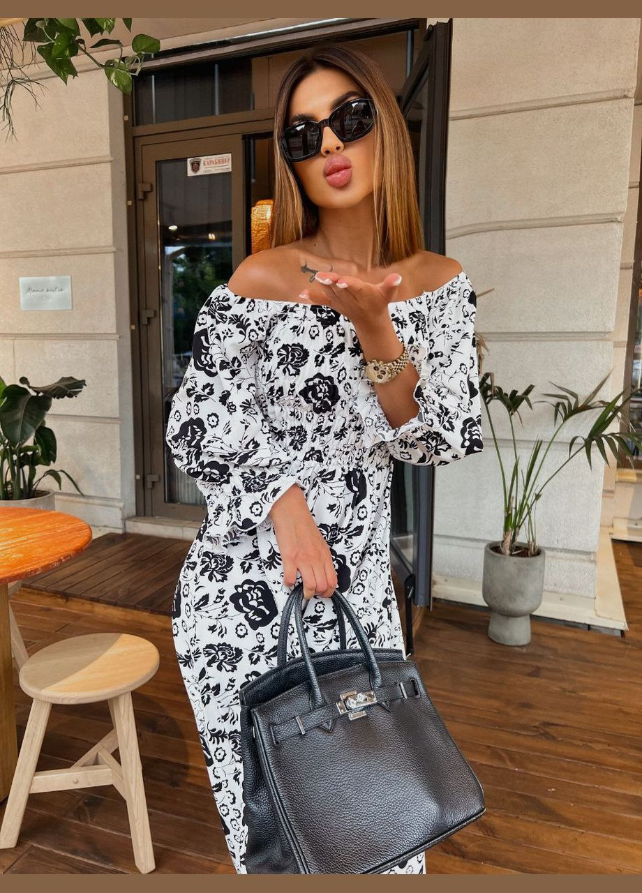 Чорна повсякденний жіноча сукня з принтом MonCher з квітковим принтом