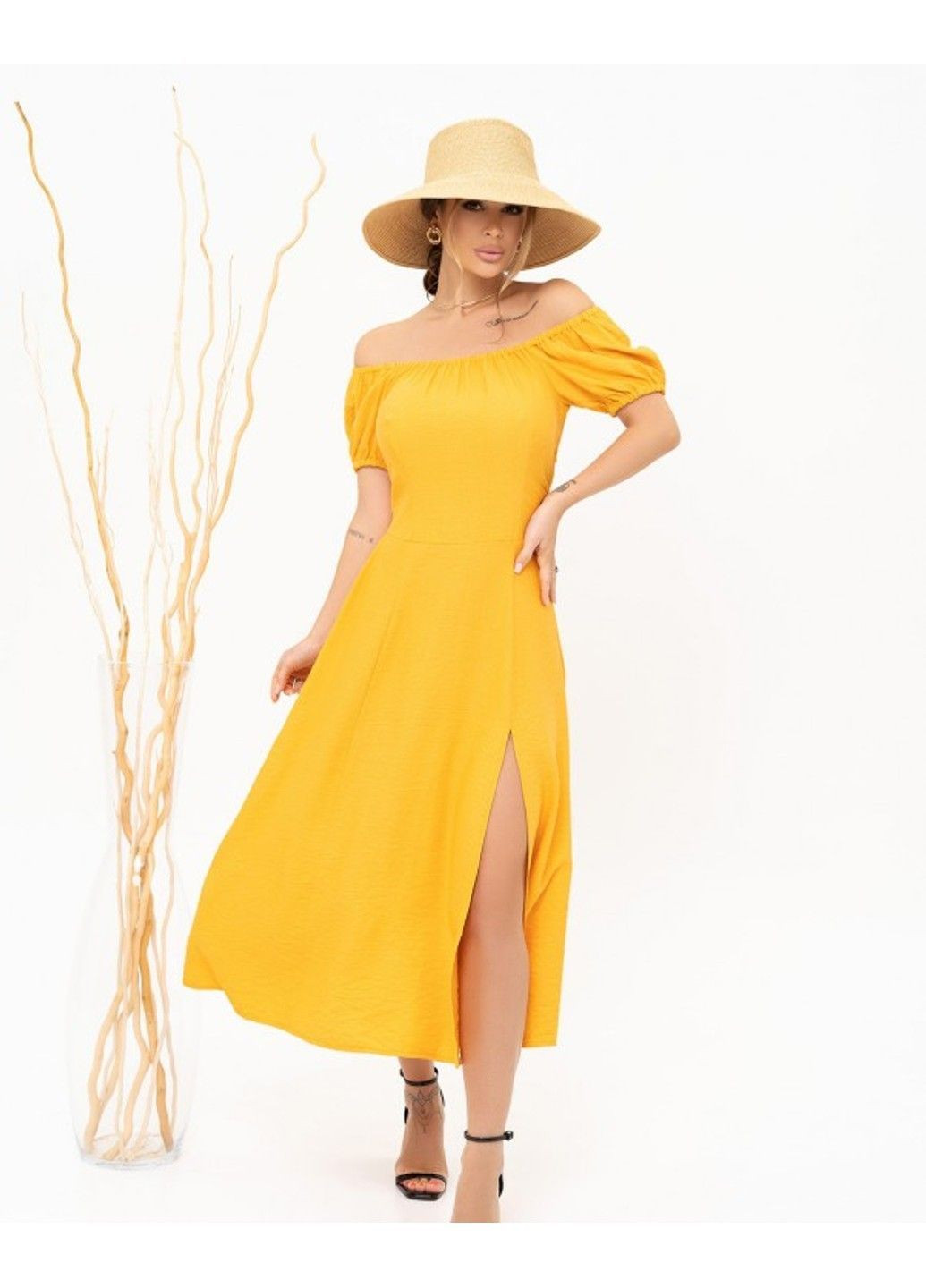 Помаранчева повсякденний сукня 13898 гірчичний ISSA PLUS