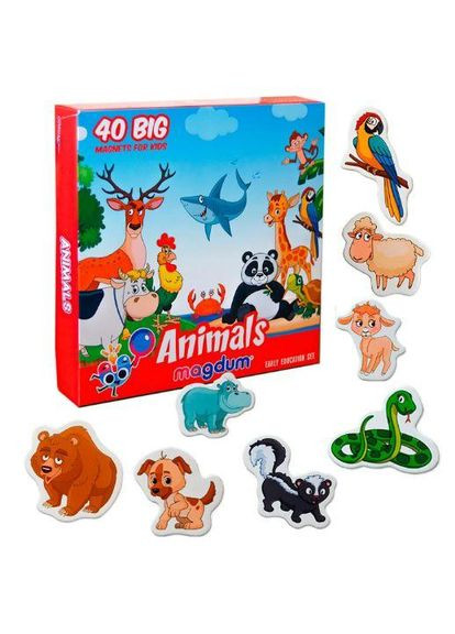 Magnetic ML4031-16 EN set "Animals" (24) "Magdum" 40 магнітів, в коробці набір магнітів тварини Vladi toys (361409497)