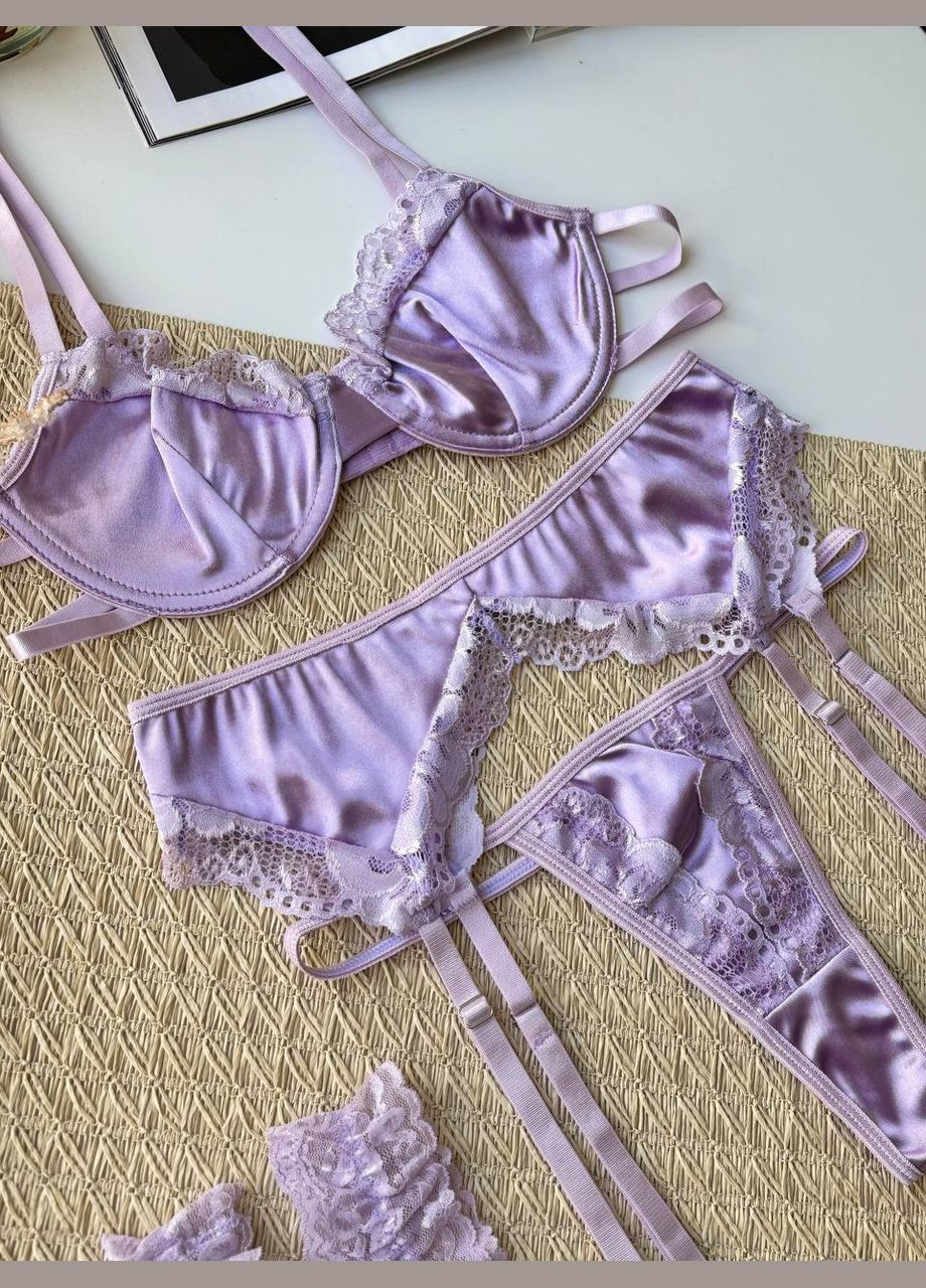 Бузковий демісезонний спокусливий комплект з мереживними вставками No Brand