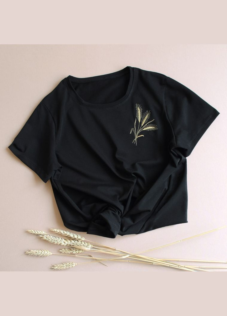Жіноча футболка з вишитими колосками пшениці Ladan - (301026298)