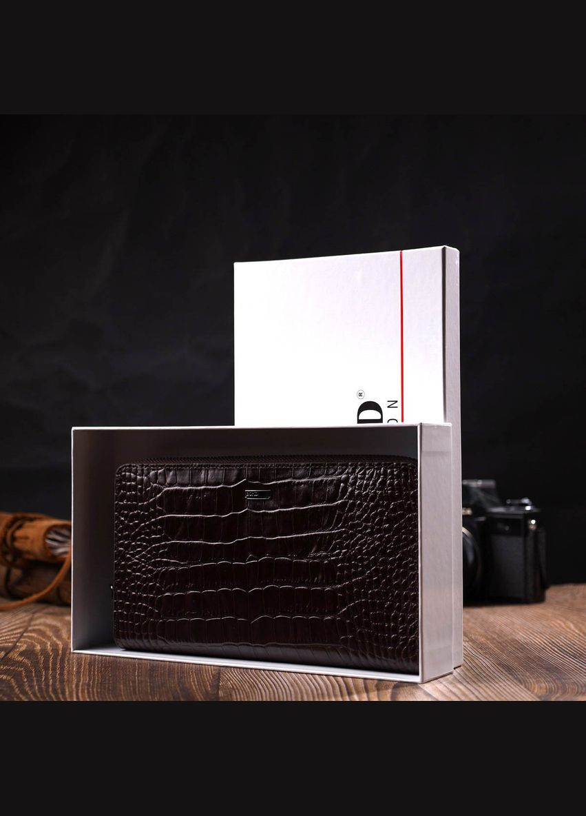 Большой мужской клатч с одним отделением из натуральной кожи с тиснением под крокодила 22028 Bond (298570809)