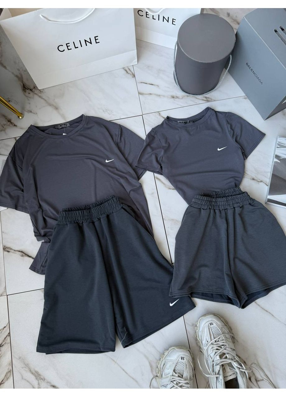 Графітовий літній спортивний комплект у мінімалістичному стилі з шортами Україна