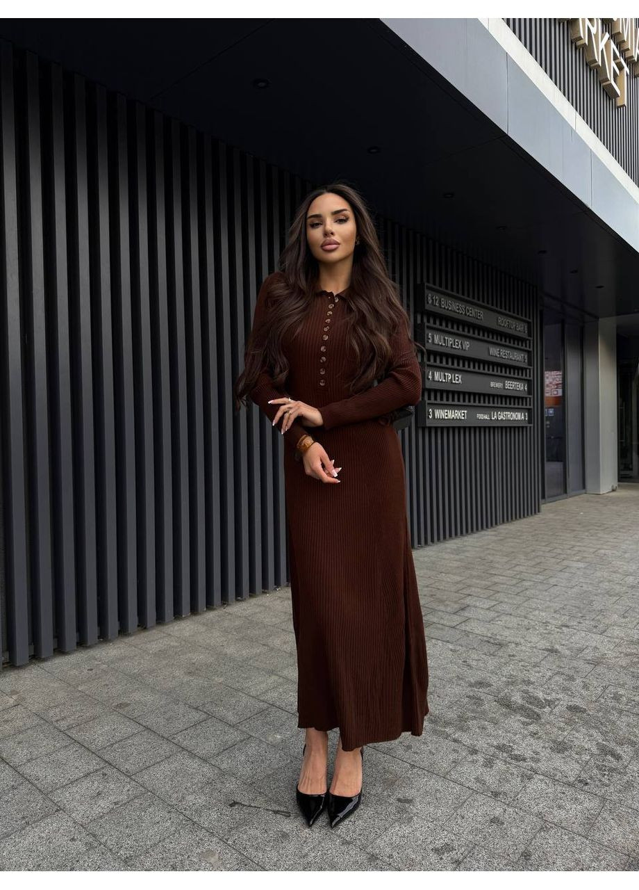 Коричневое праздничный платье по вязке турция — замеры в описании силуэтная DK/DL Мода без кордонів однотонное