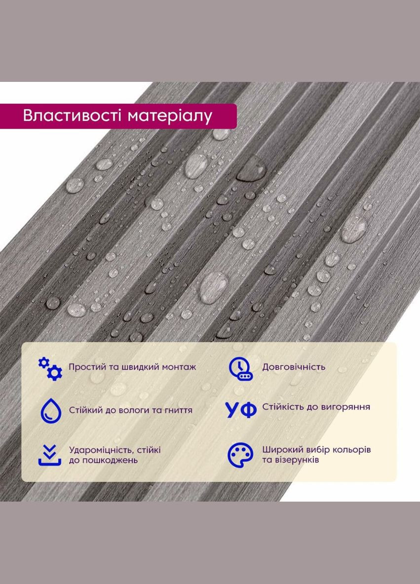 Декоративная стеновая рейка 160*23*3000мм (D) SW00001528 Светло-серая Sticker Wall (298284328)