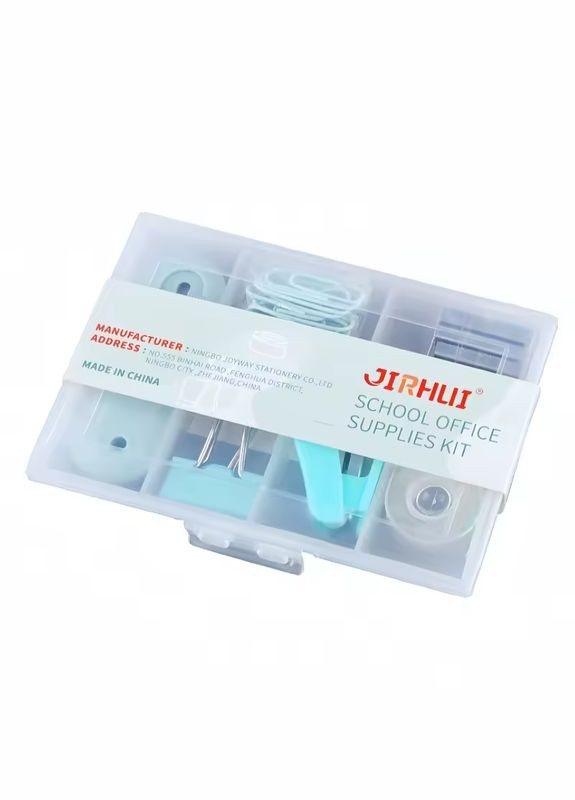 Настольный набор канцелярии, органайзер для офиса со скрепками, биндерами и зажимами, голубой No Brand (369802781)