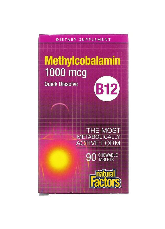 Витамин Б12 1000 мкг метилкобаламин Vitamin B12 90 жевательных таблеток Natural Factors (263517361)