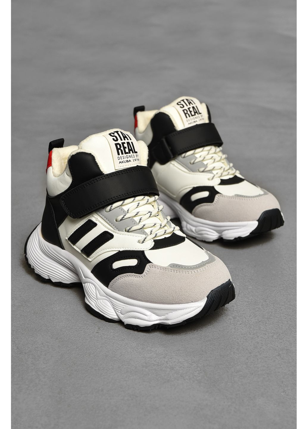 Чорно-білі осінні хайтопи дитячі зима на хутрі чорно-білого кольору Let's Shop