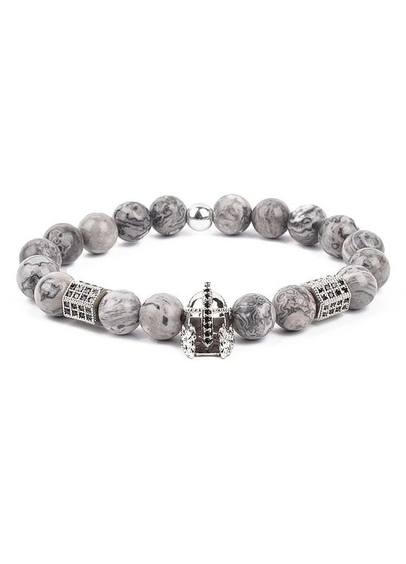 Браслет из яшмы со шлемом и многогранниками серебряного цвета (10030) Hemst (301070992)