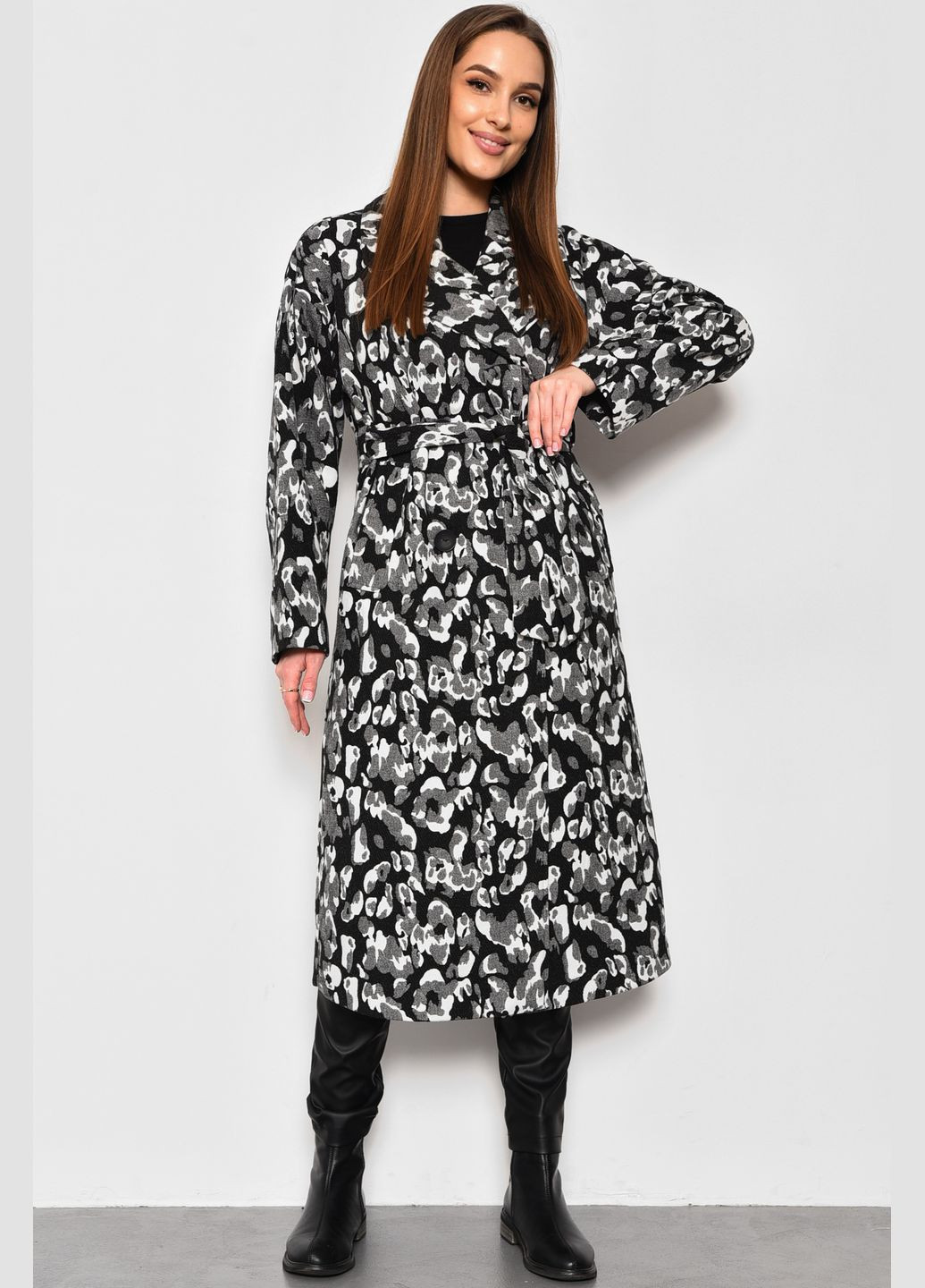 Черное демисезонное Пальто женское демисезонное черно-белого цвета Let's Shop