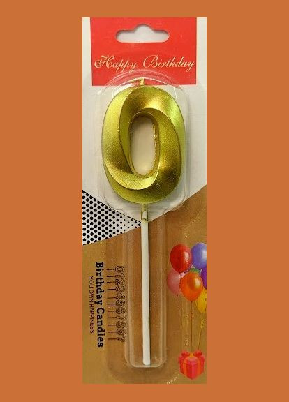 Свеча цифра 3D "0" золотая, 5 см No Brand (302312844)