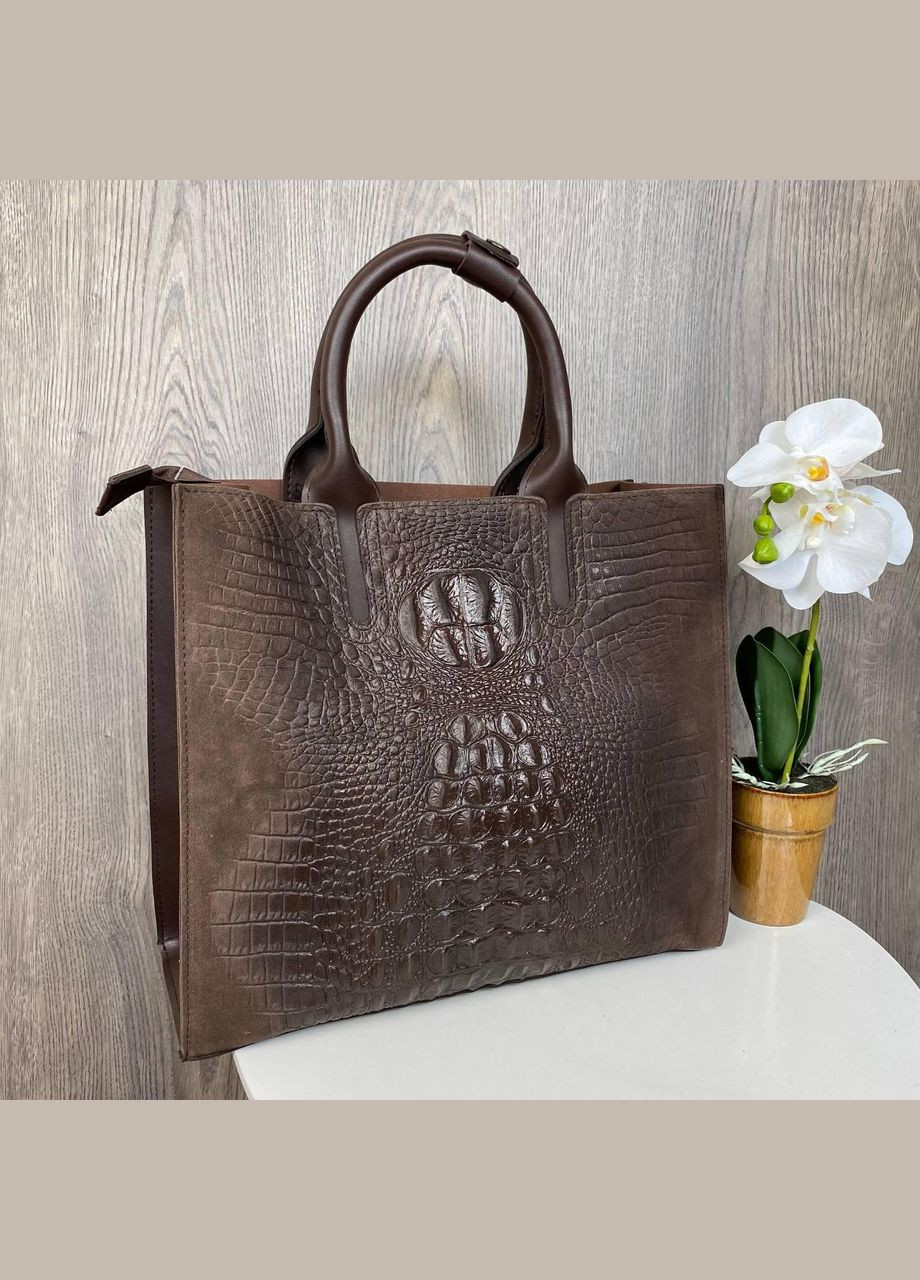 Жіноча сумка замшева через плече з ручками зміїний принт коричнева (sku_817КН) No Brand (330575665)