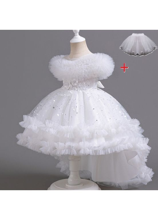 Біла пишна святкова сукня з паєтками та багатошаровою спідницею + під'юбник у подарунок, єлеонора, біла No Brand (369637054)