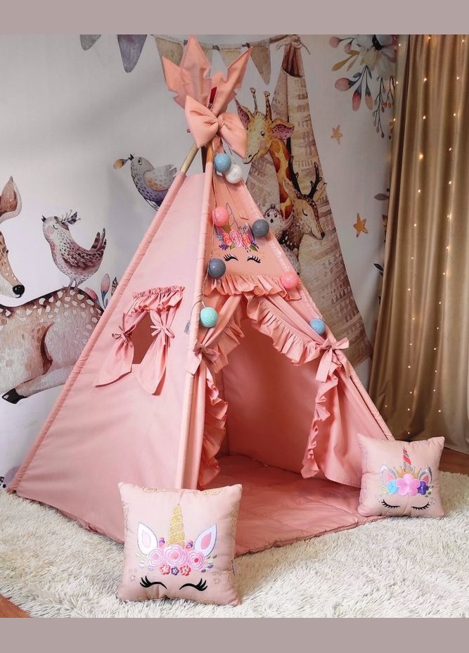 Вигвам для девочки Цветные Единорожкы на пудровом цвете Полный комплект! No Brand (316257235)