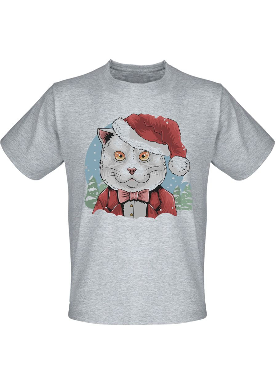 Сіра футболка новорічна santa cat (меланж) Fat Cat
