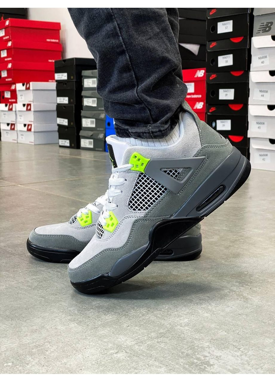 Серые демисезонные кроссовки мужские nike air jordan retro 4 se neon 2.0 найк аир джордан No Brand