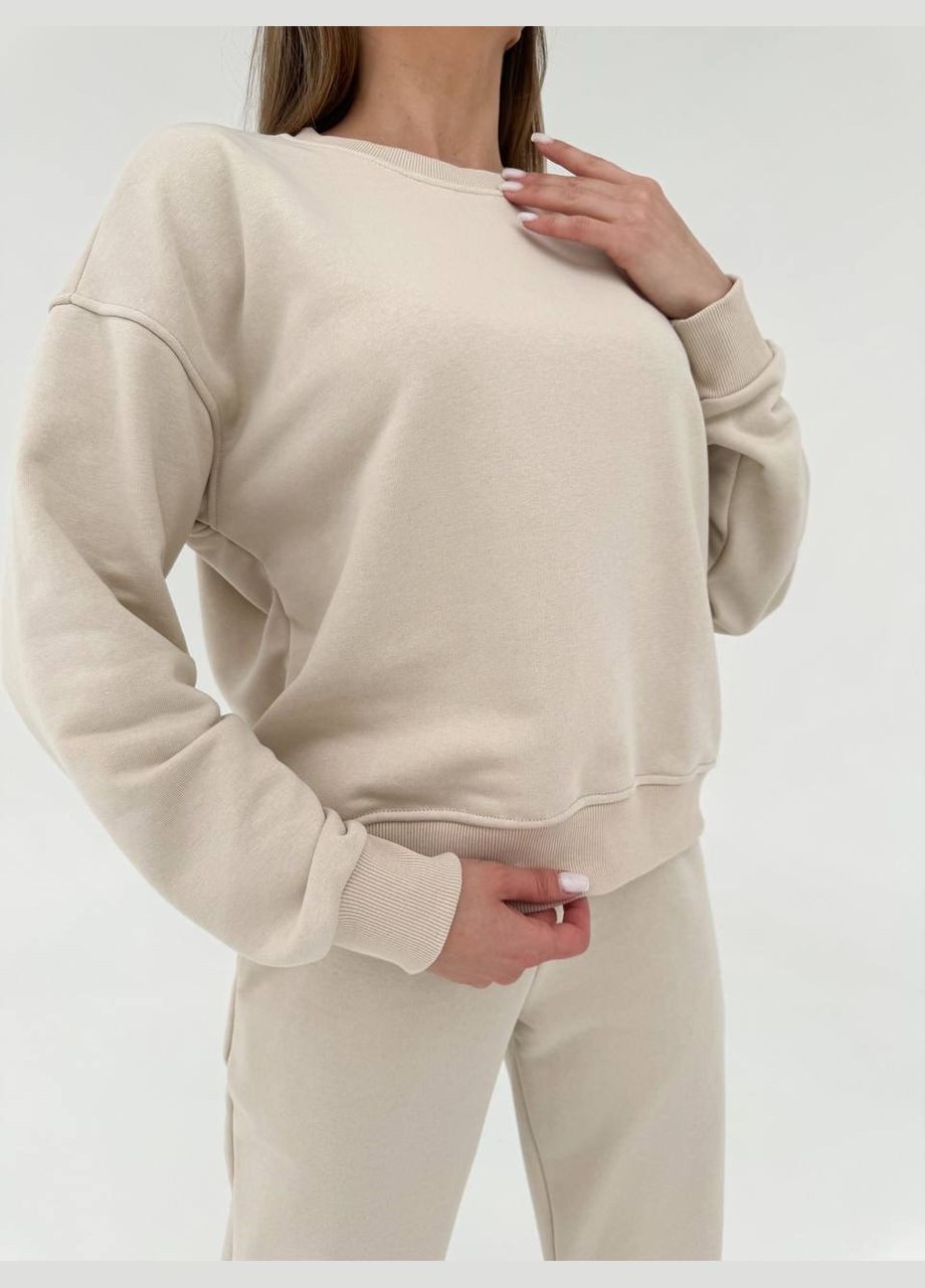 Женский бежевый базовый качественный стильный трендовый костюм комплект свитшот с брюками No Brand костюм (291881918)