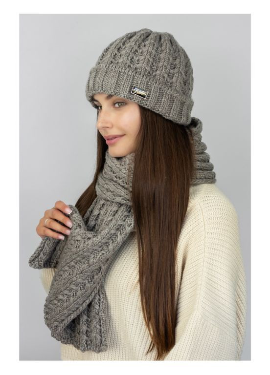 Шапка жіноча на флісі із шарфом комплект Braxton Нордик (362678239)