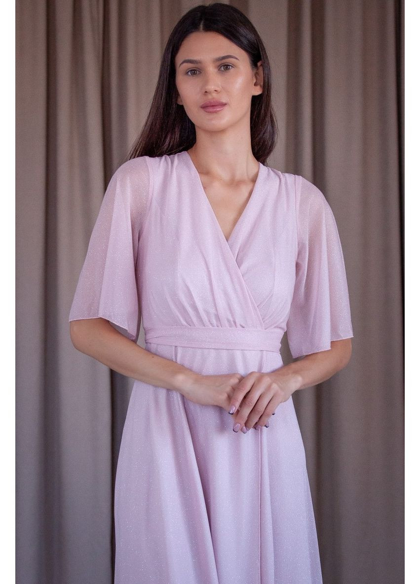 Розовое вечернее платье а-силуэт Militon однотонное