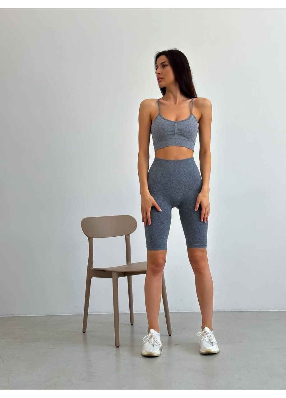 Женский костюм фитнес PUSH UP Темно / Бесшовный женский спортивный костюм топ + шорты / Компрессионный женский фитнес комплект No Brand (367102246)